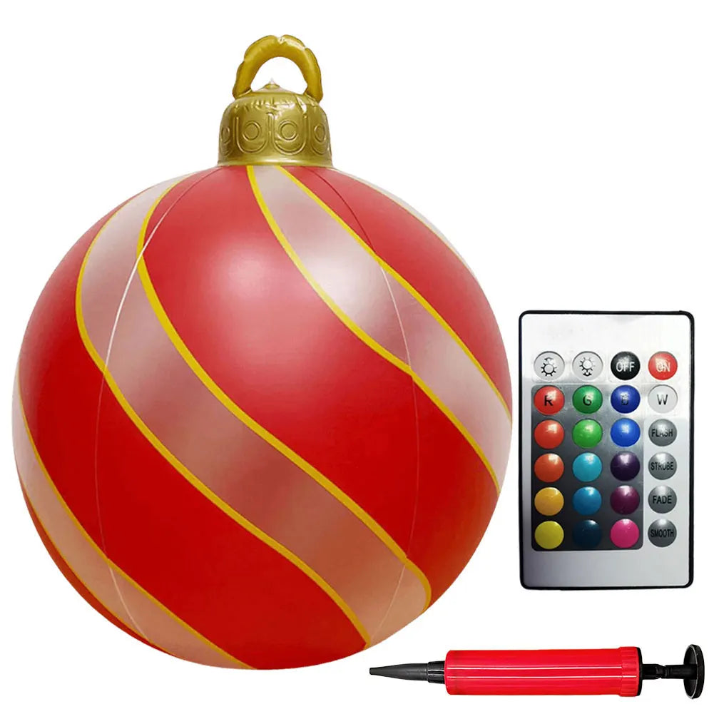 60cm PVC Giant Christmas Inflatable Ball 24 Inch Light Up Inflatable Christmas Ball Outdoor Xmas Tree Decorated Balls Ornaments