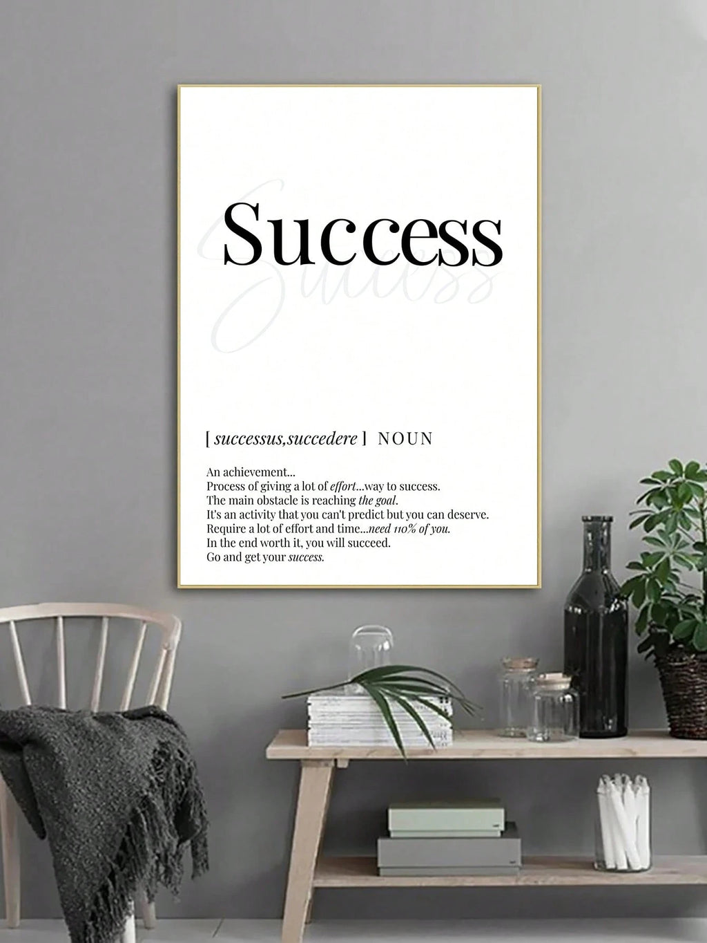 1Pc Motivational Letter Print "Success" Wall Art without Frame, Perfect for Living Room or Study Room Decoration, Canvas, Poster Gifts Birthday Graduation