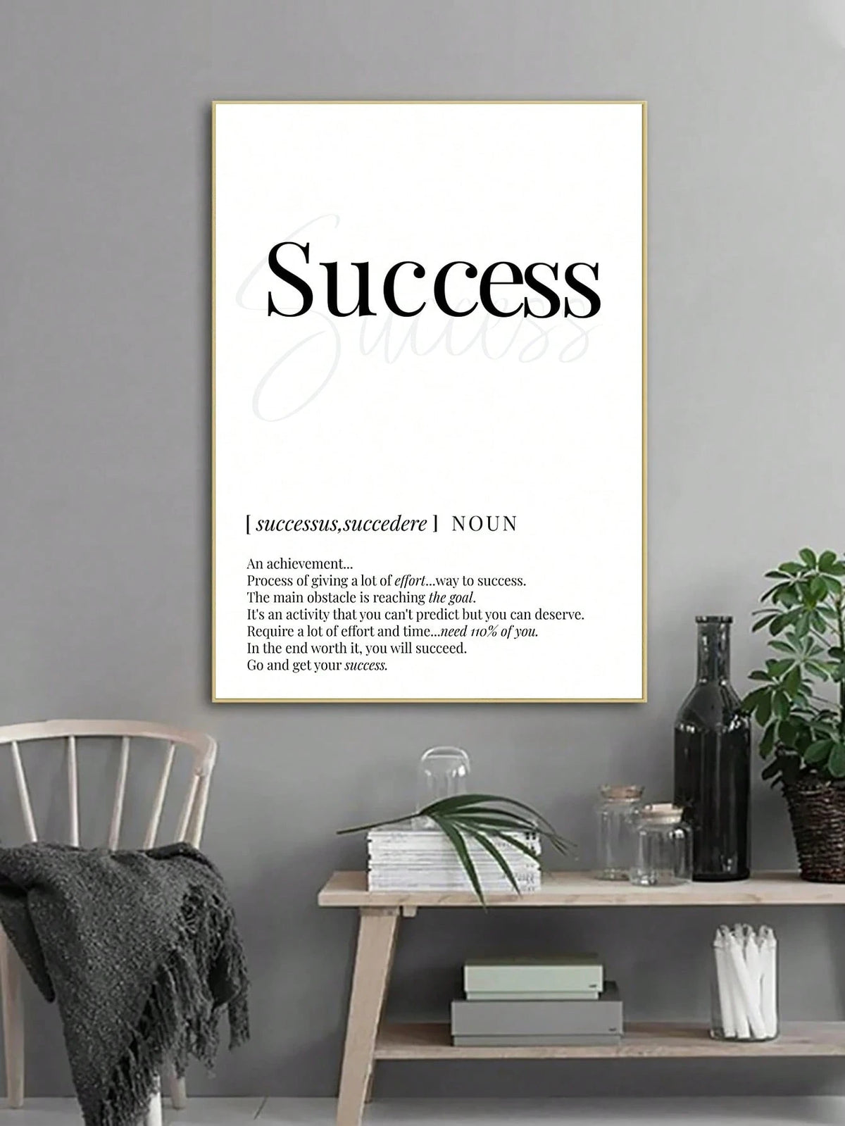 1Pc Motivational Letter Print "Success" Wall Art without Frame, Perfect for Living Room or Study Room Decoration, Canvas, Poster Gifts Birthday Graduation