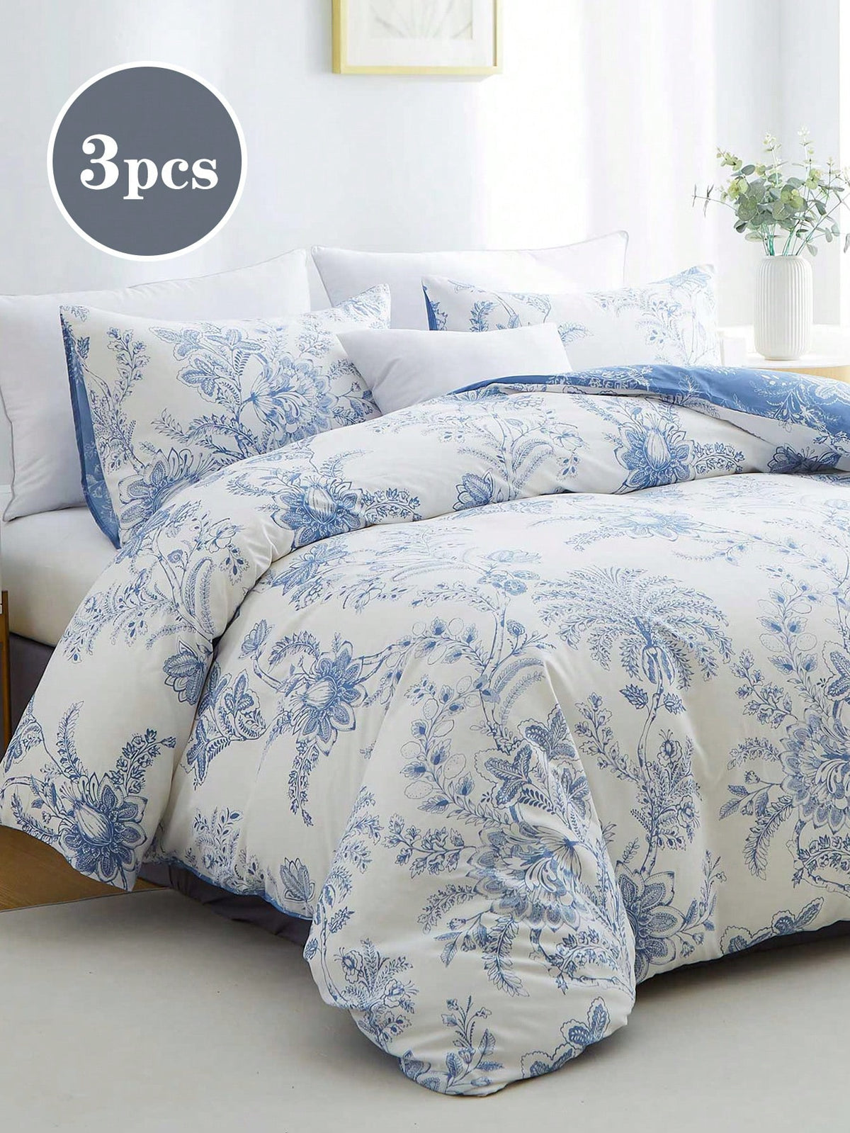 3Pcs Floral Pattern Duvet Cover Set, Bedding, Super Soft & Skin-Friendly Duvet Cover, Washed, Floral Print Duvet Cover Set, Includes Pillow Case, Excludes Comforter, Suitable for Single Bed, Double Bed, King Size Bed, Queen Size Bed, All Seasons, Home Decor, Bedding Gift Set, Machine Washable