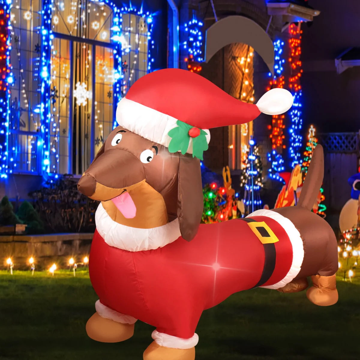 Christmas Inflatable Decorations - Branch Snowman, Santa Claus, Gingerbread Man, Gift Bag Snowman LED Light Lawn Decorations