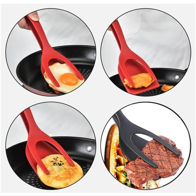 2 in 1 Grip Flip Spatula Clamp Egg Pancake Fish French Toast Omelette Making Non Stick Home Kitchen Cooking Turner Tool