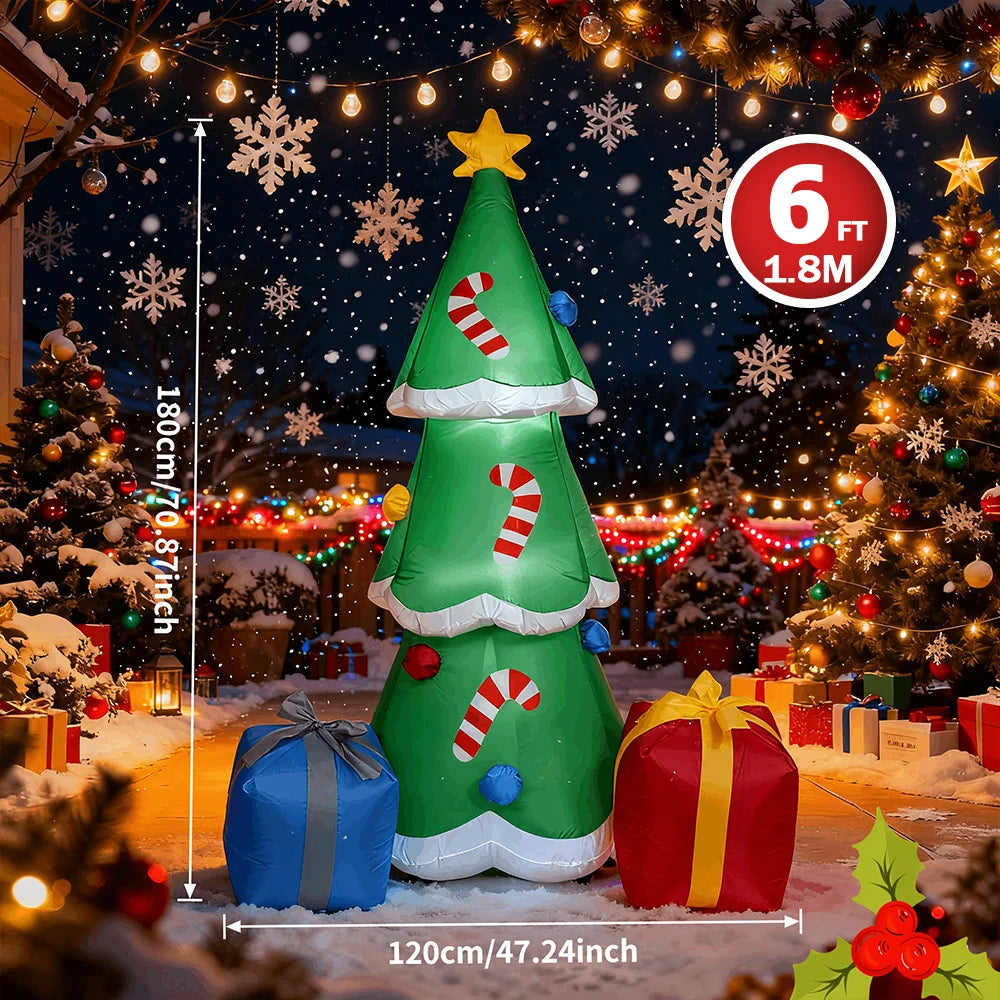 Christmas Inflatable Decorations - Branch Snowman, Santa Claus, Gingerbread Man, Gift Bag Snowman LED Light Lawn Decorations
