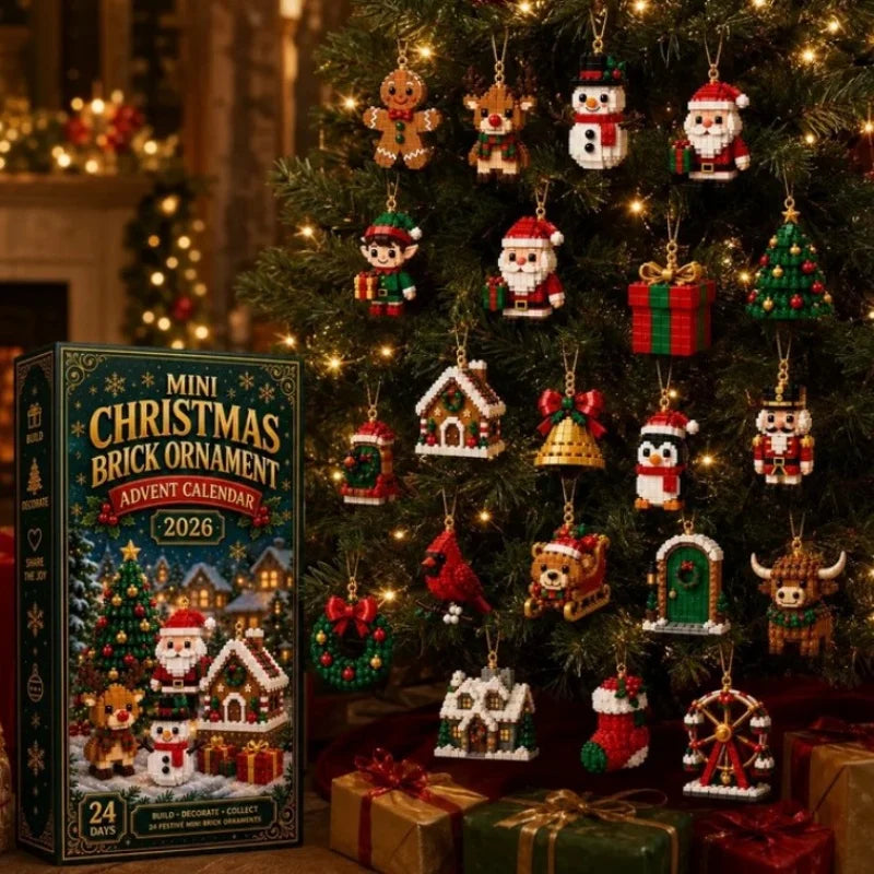 24-Day Mini Christmas Brick Ornament Advent Calendar,Unique Designs, Buildable Bricks, Hanging Loops Included, Holiday Countdown