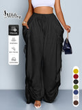 Women'S Casual Solid High Waist Wide Leg Pants, Side Drawstring Loose Long Pants, Large Pockets, All Seasons Fashion Office Wear Female Clothing Fit