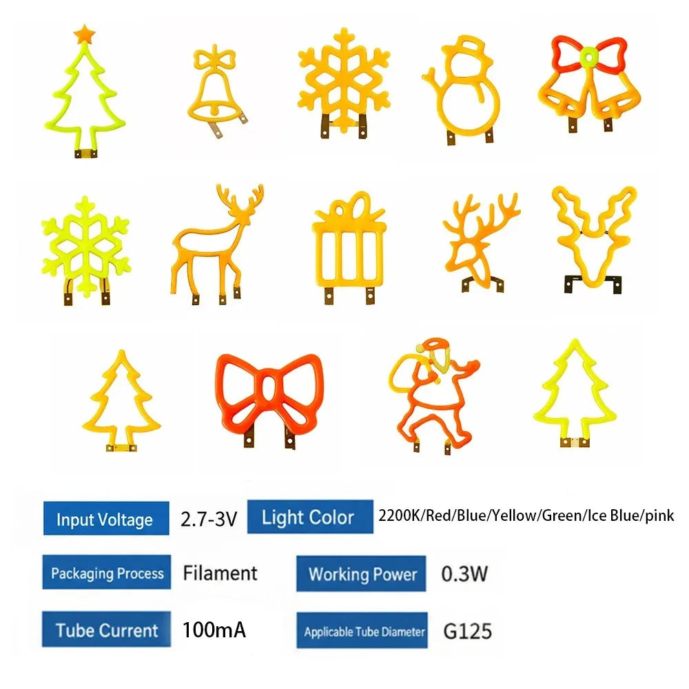 Christmas Decoration LED Neon Sign Light Deer Head LED Lamp Christmas Hat Elk Tree Snowflake Decor Room Wall Shop Window Hang