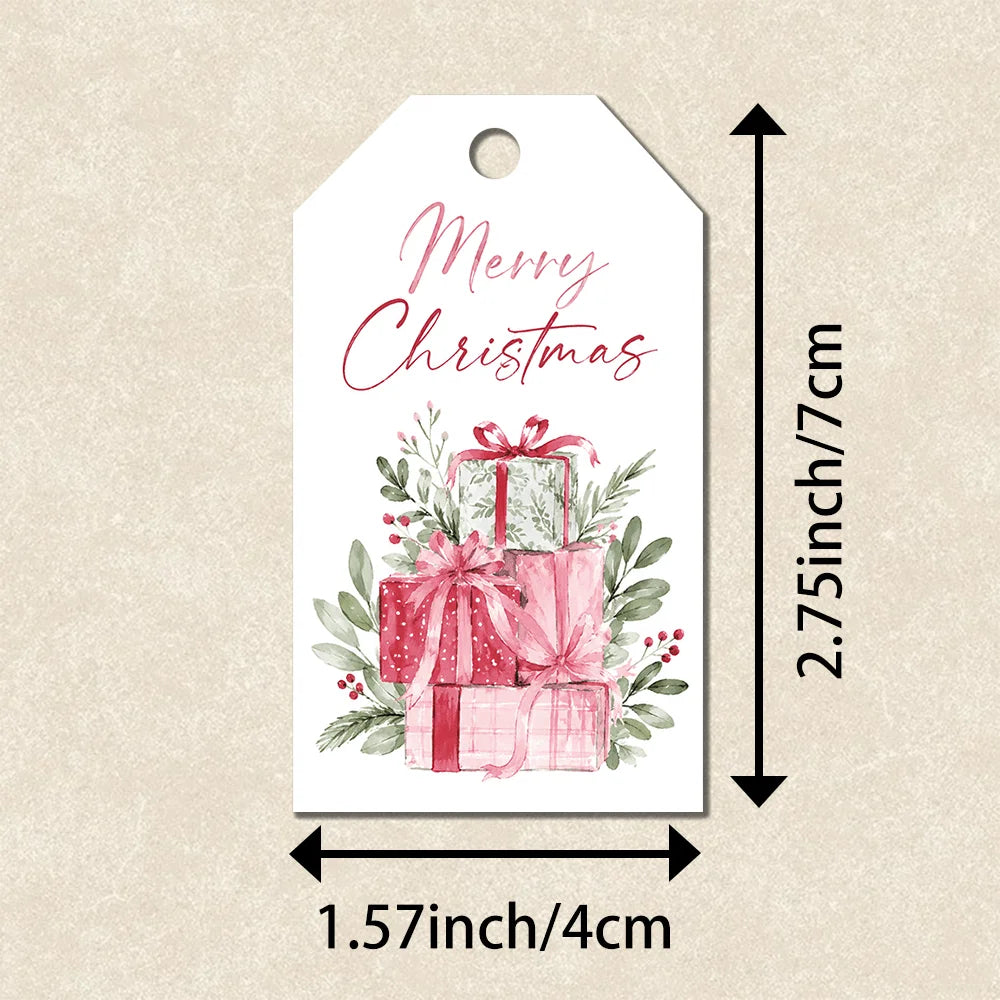 40pcs,Pink Girlish Gentle Christmas Decorative Tags,Holiday Gift Labels,Party Decorations, Handmade Packaging Accents, Jute Rope