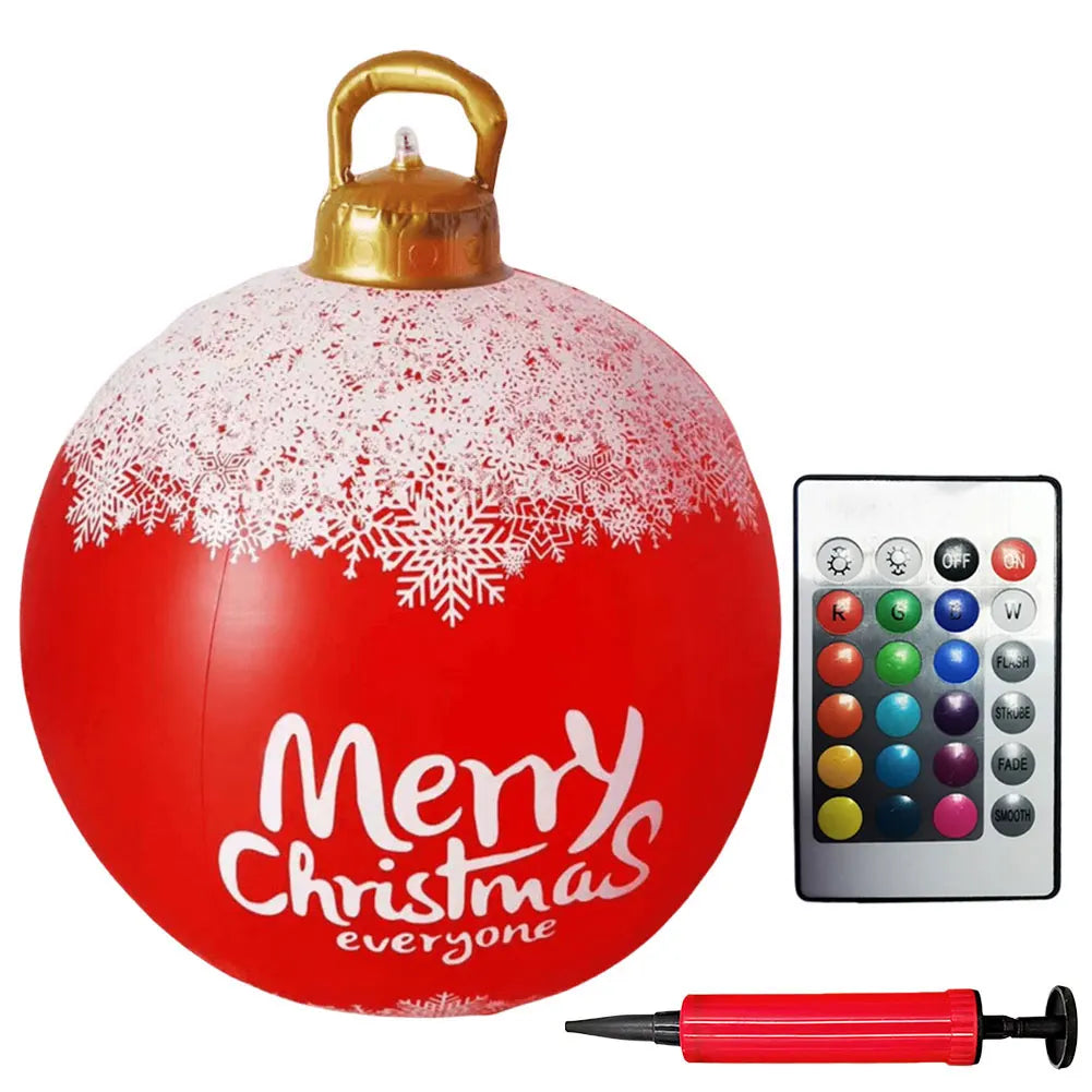 60cm PVC Giant Christmas Inflatable Ball 24 Inch Light Up Inflatable Christmas Ball Outdoor Xmas Tree Decorated Balls Ornaments