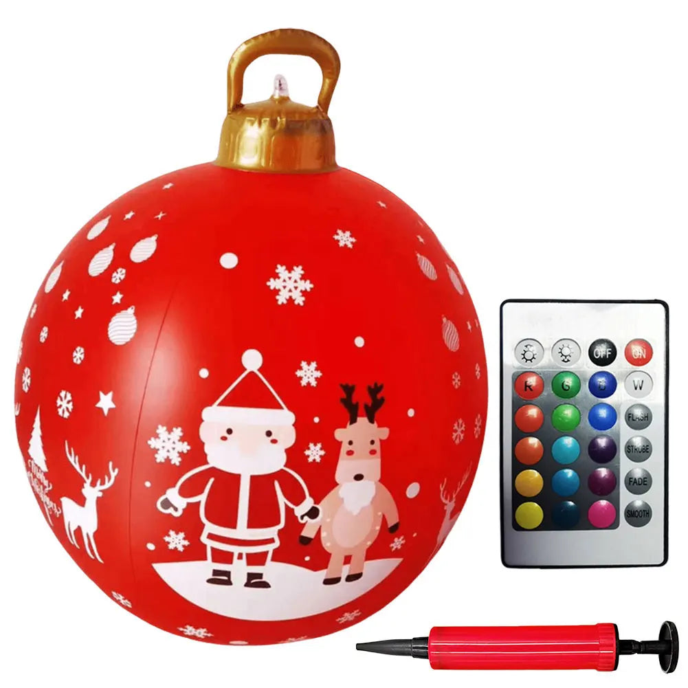 60cm PVC Giant Christmas Inflatable Ball 24 Inch Light Up Inflatable Christmas Ball Outdoor Xmas Tree Decorated Balls Ornaments