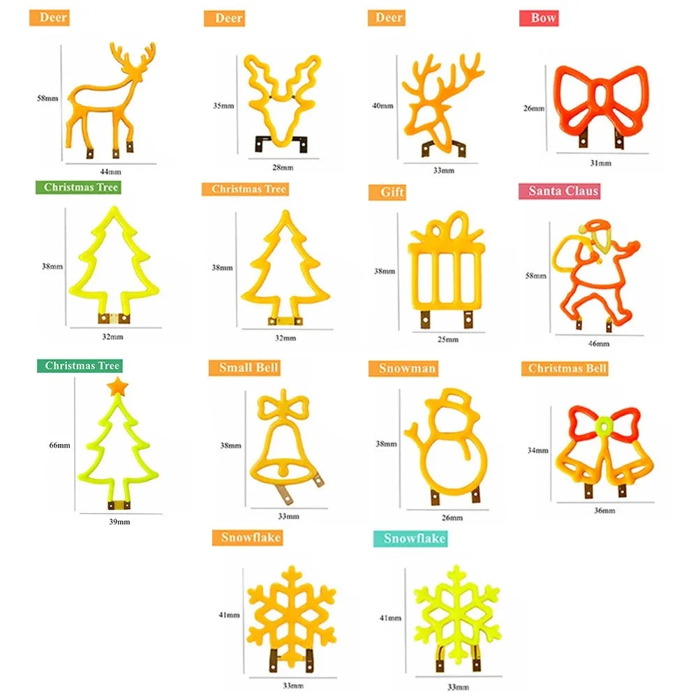 Christmas Decoration LED Neon Sign Light Deer Head LED Lamp Christmas Hat Elk Tree Snowflake Decor Room Wall Shop Window Hang