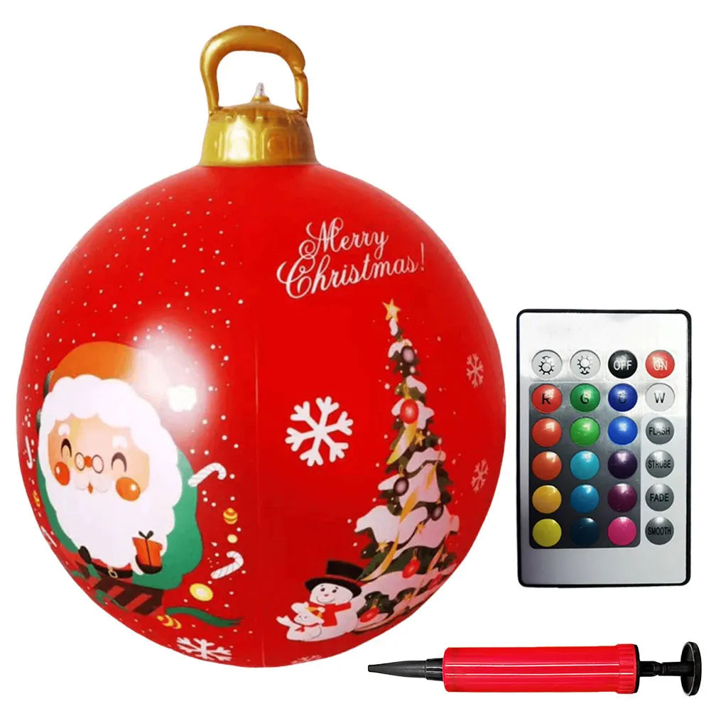 60cm PVC Giant Christmas Inflatable Ball 24 Inch Light Up Inflatable Christmas Ball Outdoor Xmas Tree Decorated Balls Ornaments