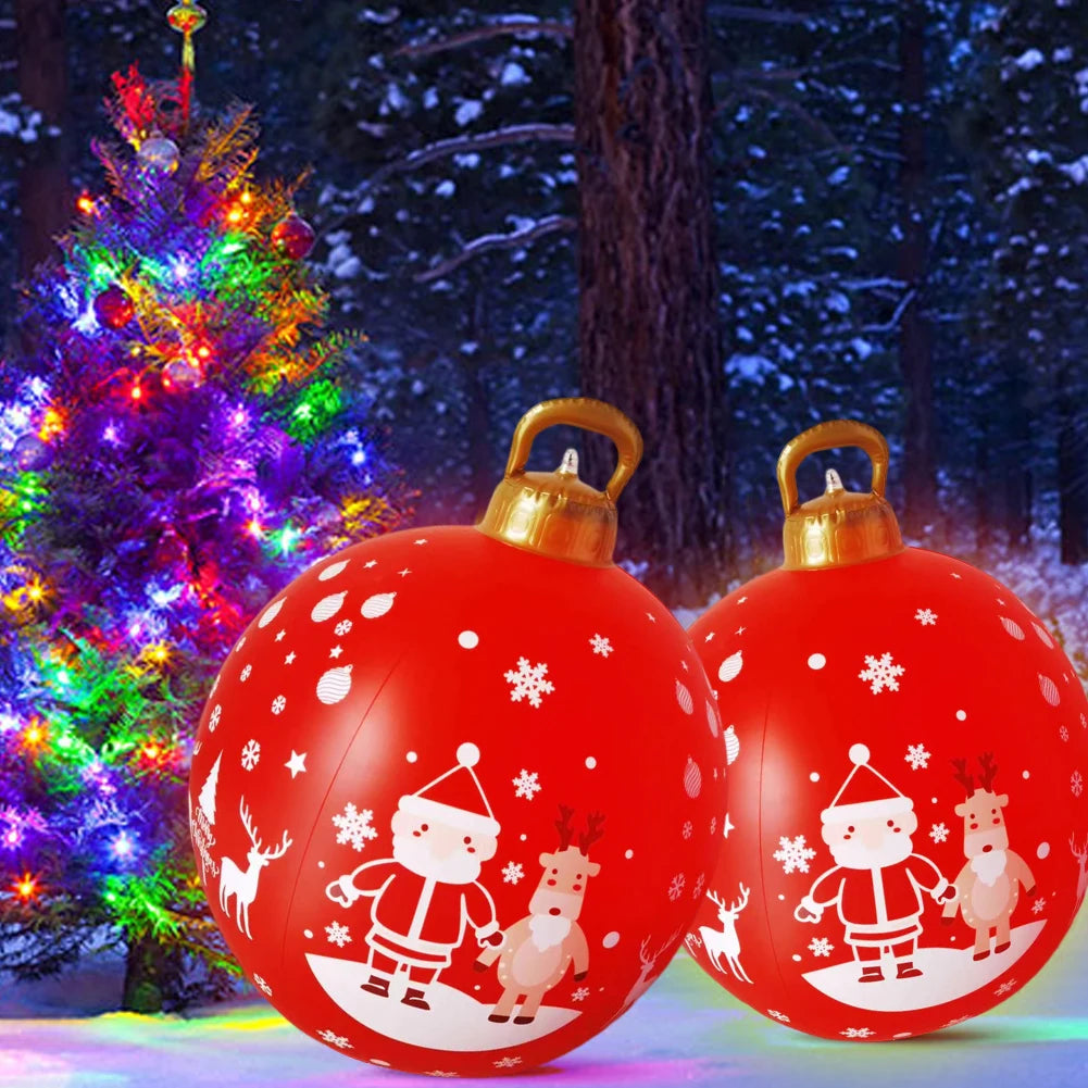 60cm PVC Giant Christmas Inflatable Ball 24 Inch Light Up Inflatable Christmas Ball Outdoor Xmas Tree Decorated Balls Ornaments