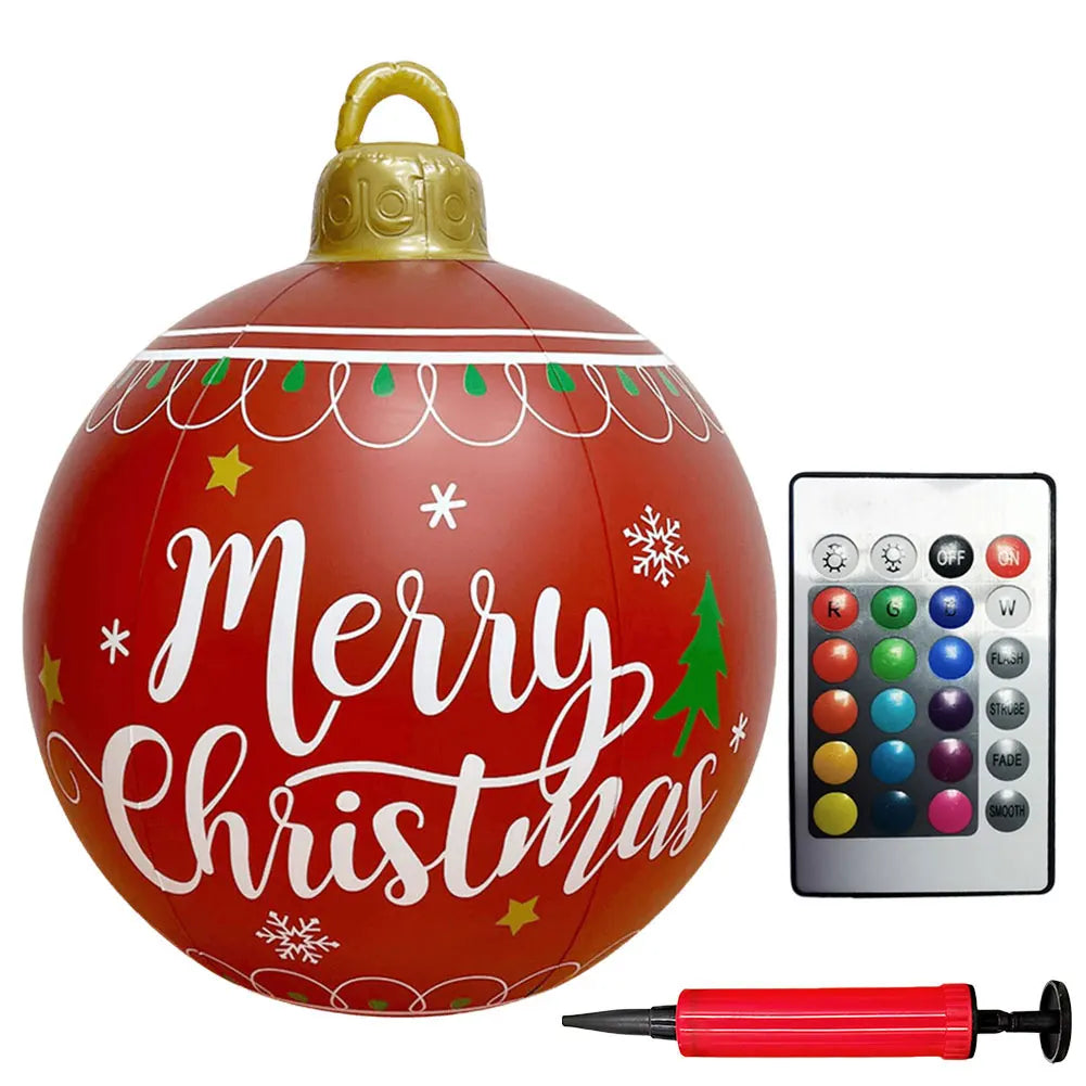 60cm PVC Giant Christmas Inflatable Ball 24 Inch Light Up Inflatable Christmas Ball Outdoor Xmas Tree Decorated Balls Ornaments
