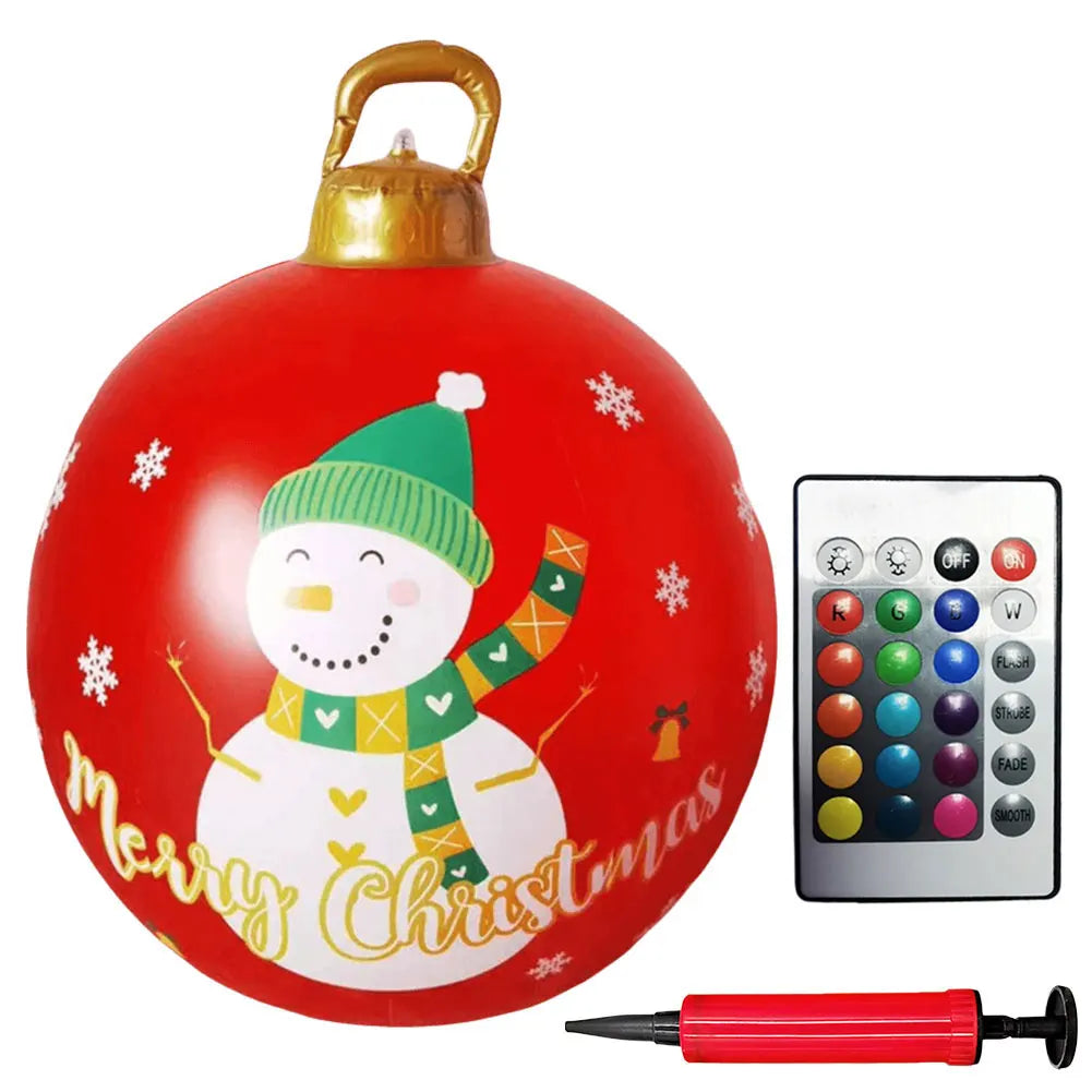 60cm PVC Giant Christmas Inflatable Ball 24 Inch Light Up Inflatable Christmas Ball Outdoor Xmas Tree Decorated Balls Ornaments