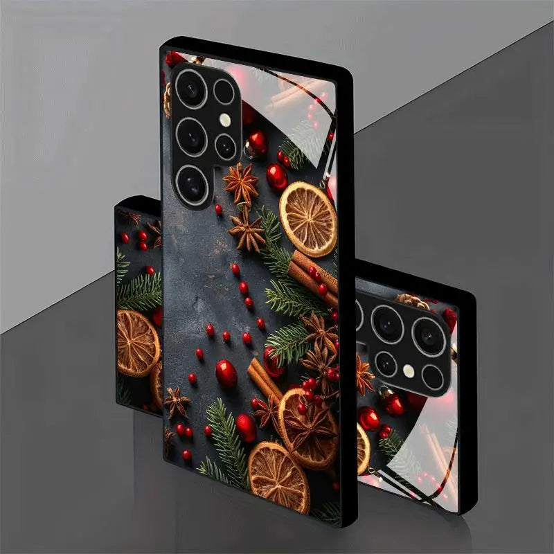 Christmas Decoration Design Electroplated Glass Phone Case for Samsung Galaxy S26 S25 S24 S23 S22 S20 FE/Ultra/Plus anti Cover