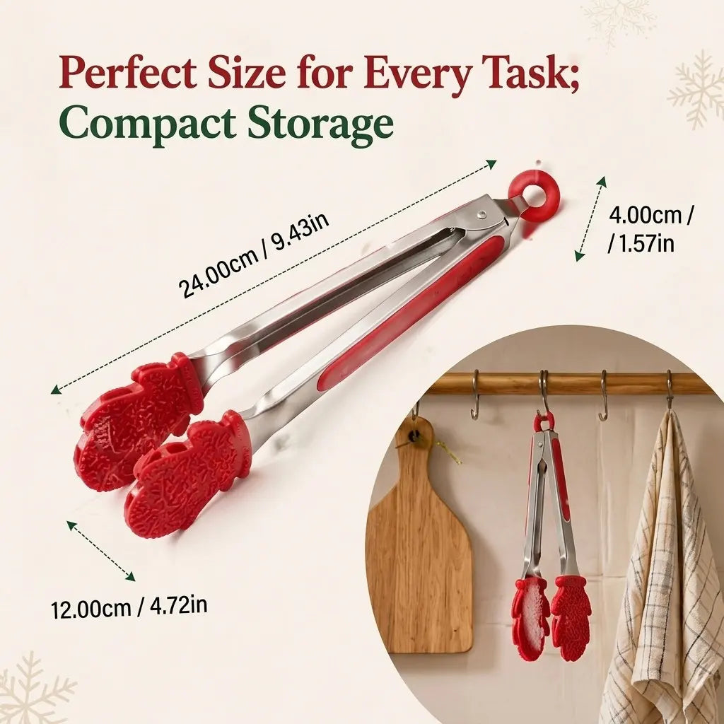 1Pcs Christmas Gloves Kitchen Food Tong Stainless Steel Bread Steak Clip Barbecue Clip Multipurpose Cooking Tool