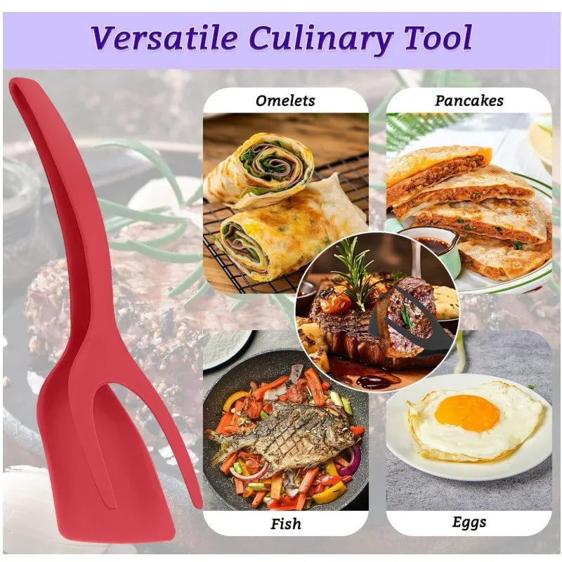 2 in 1 Grip Flip Spatula Clamp Egg Pancake Fish French Toast Omelette Making Non Stick Home Kitchen Cooking Turner Tool