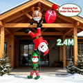 2.4M Christmas Inflatable Reindeer Upside Down To Save Santa Claus Elves Built LED Lights Indoor  Outdoor Roof Porch Decoration