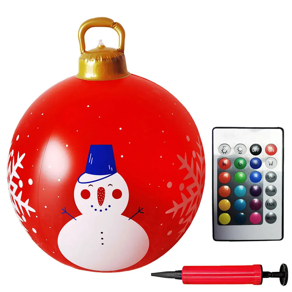 60cm PVC Giant Christmas Inflatable Ball 24 Inch Light Up Inflatable Christmas Ball Outdoor Xmas Tree Decorated Balls Ornaments