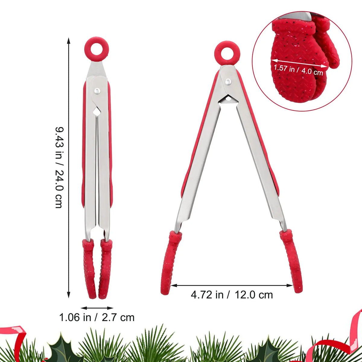 1Pcs Christmas Gloves Kitchen Food Tong Stainless Steel Bread Steak Clip Barbecue Clip Multipurpose Cooking Tool