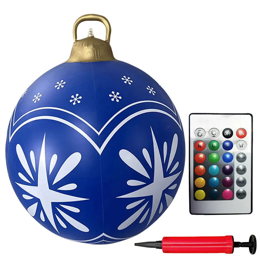 60cm PVC Giant Christmas Inflatable Ball 24 Inch Light Up Inflatable Christmas Ball Outdoor Xmas Tree Decorated Balls Ornaments