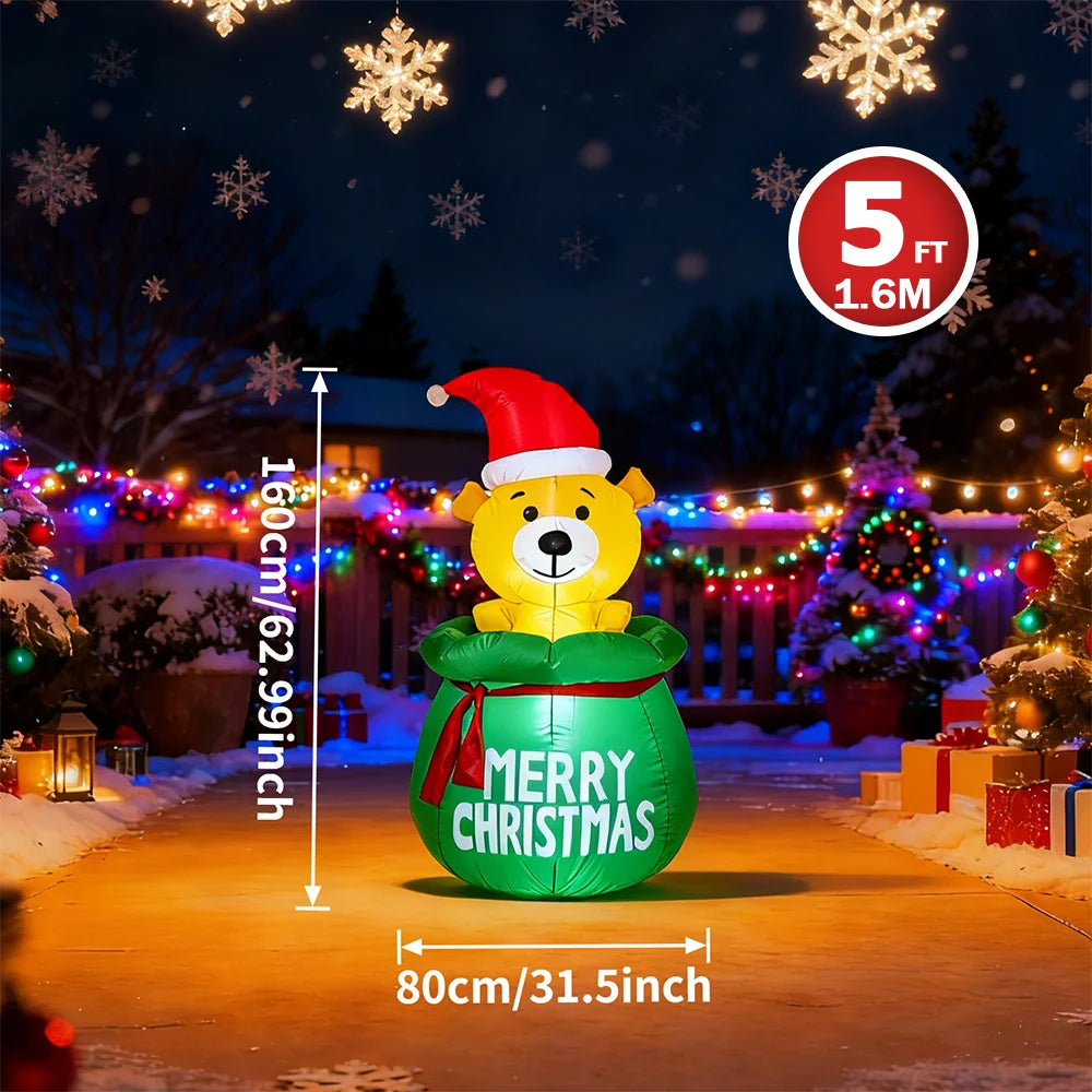 Christmas Inflatable Decorations - Branch Snowman, Santa Claus, Gingerbread Man, Gift Bag Snowman LED Light Lawn Decorations