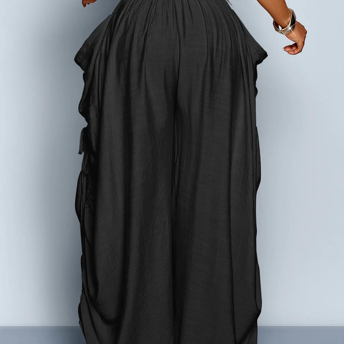 Women'S Casual Solid High Waist Wide Leg Pants, Side Drawstring Loose Long Pants, Large Pockets, All Seasons Fashion Office Wear Female Clothing Fit