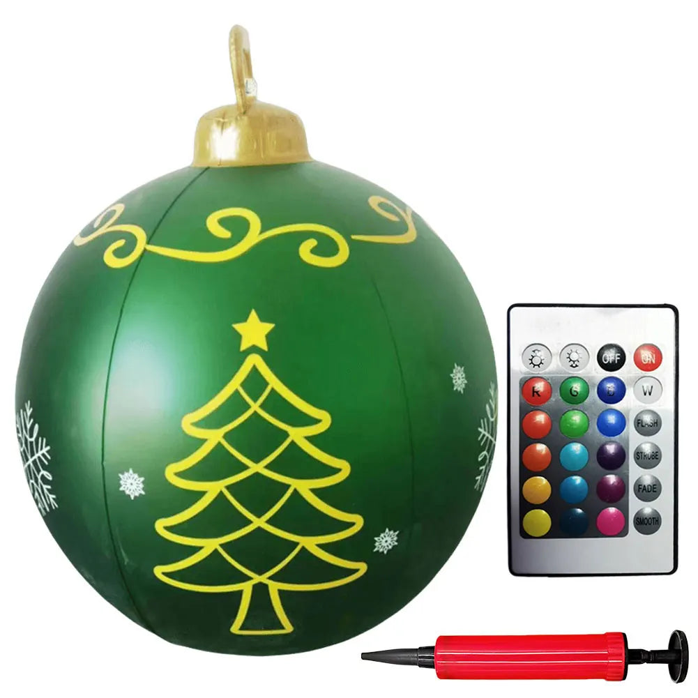 60cm PVC Giant Christmas Inflatable Ball 24 Inch Light Up Inflatable Christmas Ball Outdoor Xmas Tree Decorated Balls Ornaments