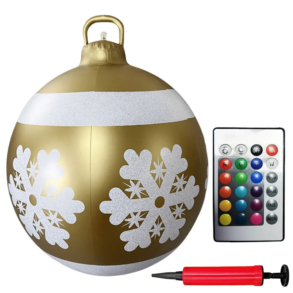 60cm PVC Giant Christmas Inflatable Ball 24 Inch Light Up Inflatable Christmas Ball Outdoor Xmas Tree Decorated Balls Ornaments
