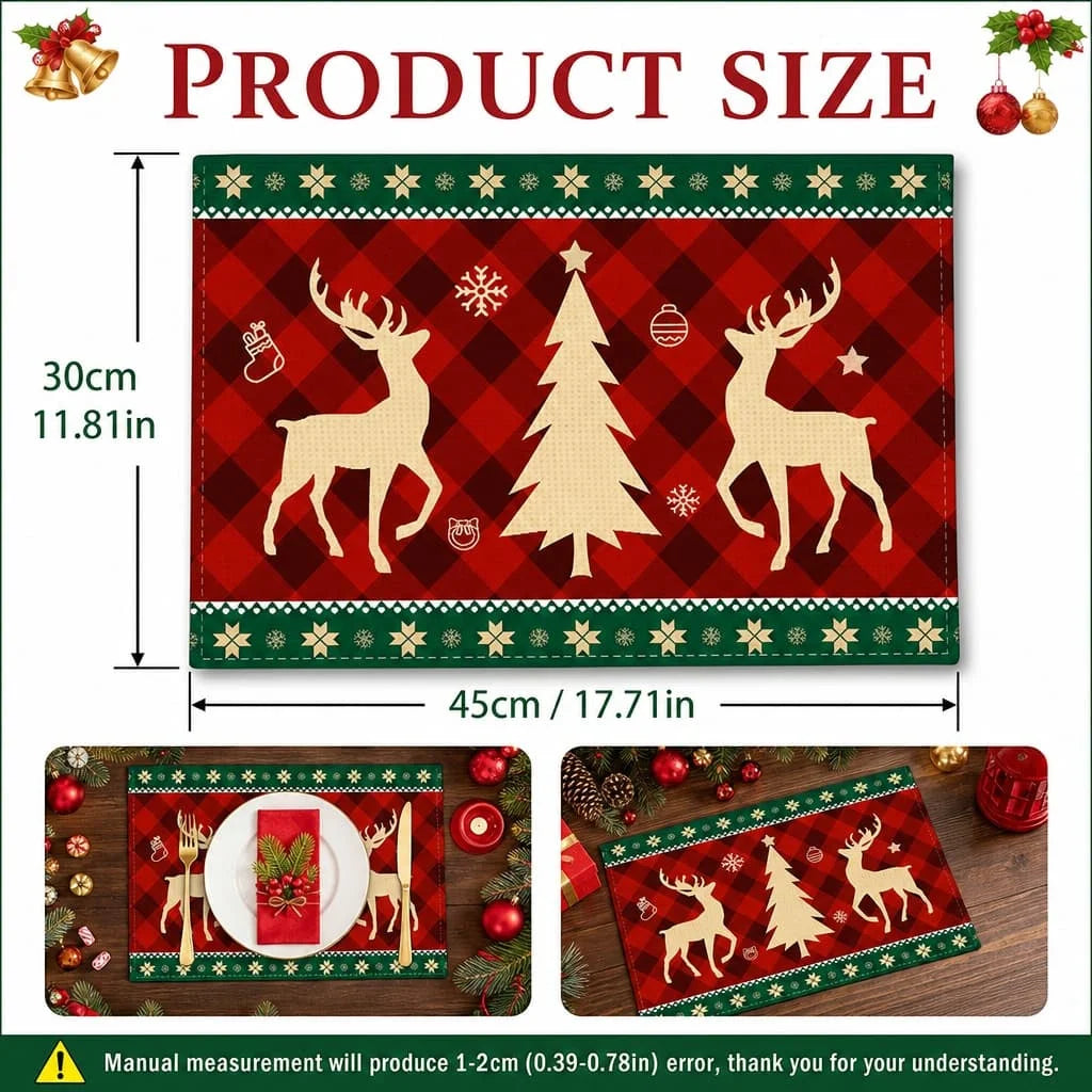 Christmas red Haig pattern linen meal printed rectangular table mat Christmas theme party western tableware mat