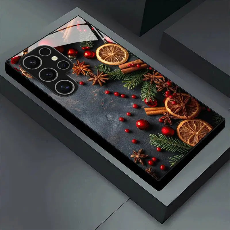 Christmas Decoration Design Electroplated Glass Phone Case for Samsung Galaxy S26 S25 S24 S23 S22 S20 FE/Ultra/Plus anti Cover