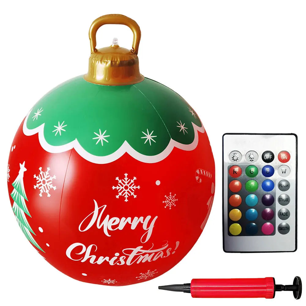 60cm PVC Giant Christmas Inflatable Ball 24 Inch Light Up Inflatable Christmas Ball Outdoor Xmas Tree Decorated Balls Ornaments