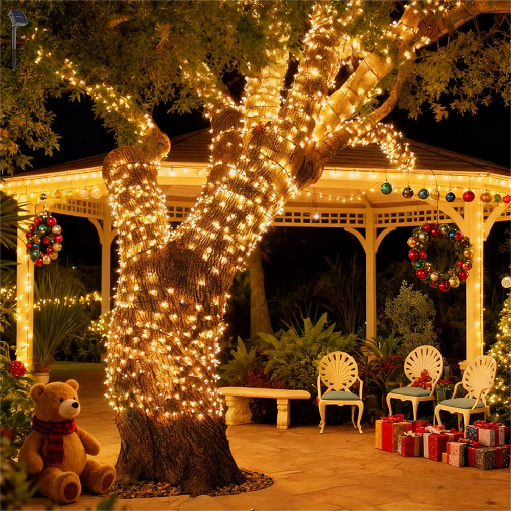 1set 5M 50LED Solar Light String, Constantly Flashing Dual Mode, Christmas Tree Wreath, Outdoor Garden, Birthday Party Decor