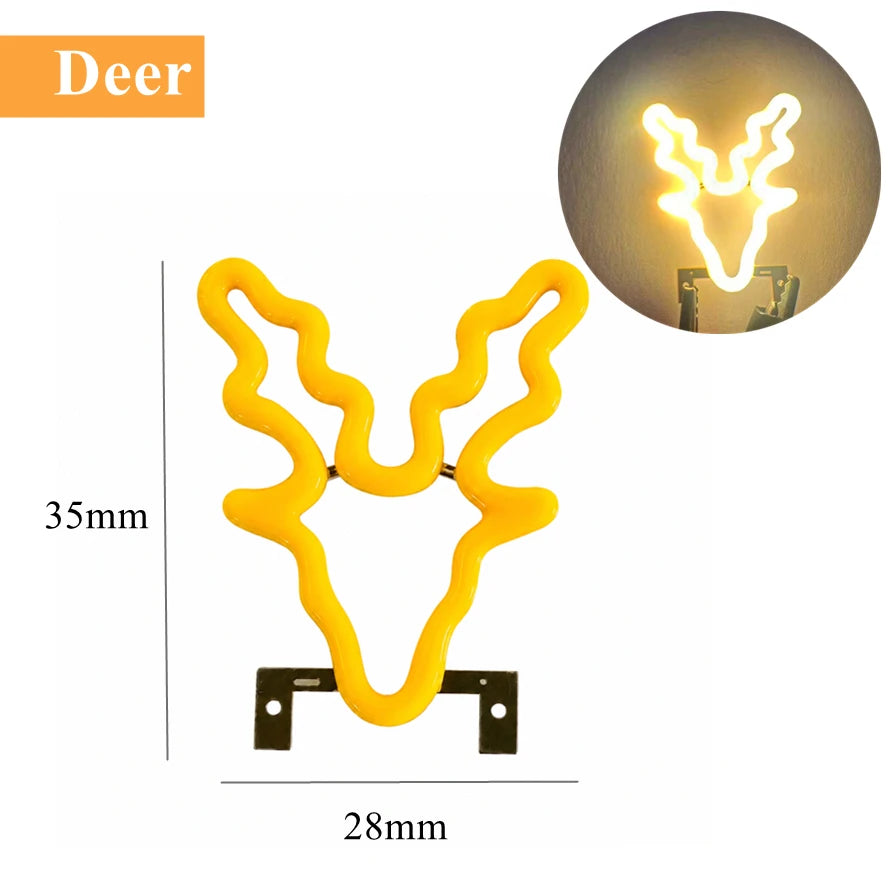Christmas Decoration LED Neon Sign Light Deer Head LED Lamp Christmas Hat Elk Tree Snowflake Decor Room Wall Shop Window Hang
