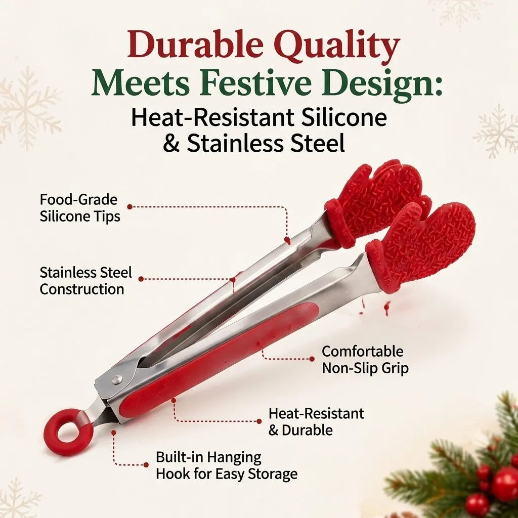 1Pcs Christmas Gloves Kitchen Food Tong Stainless Steel Bread Steak Clip Barbecue Clip Multipurpose Cooking Tool