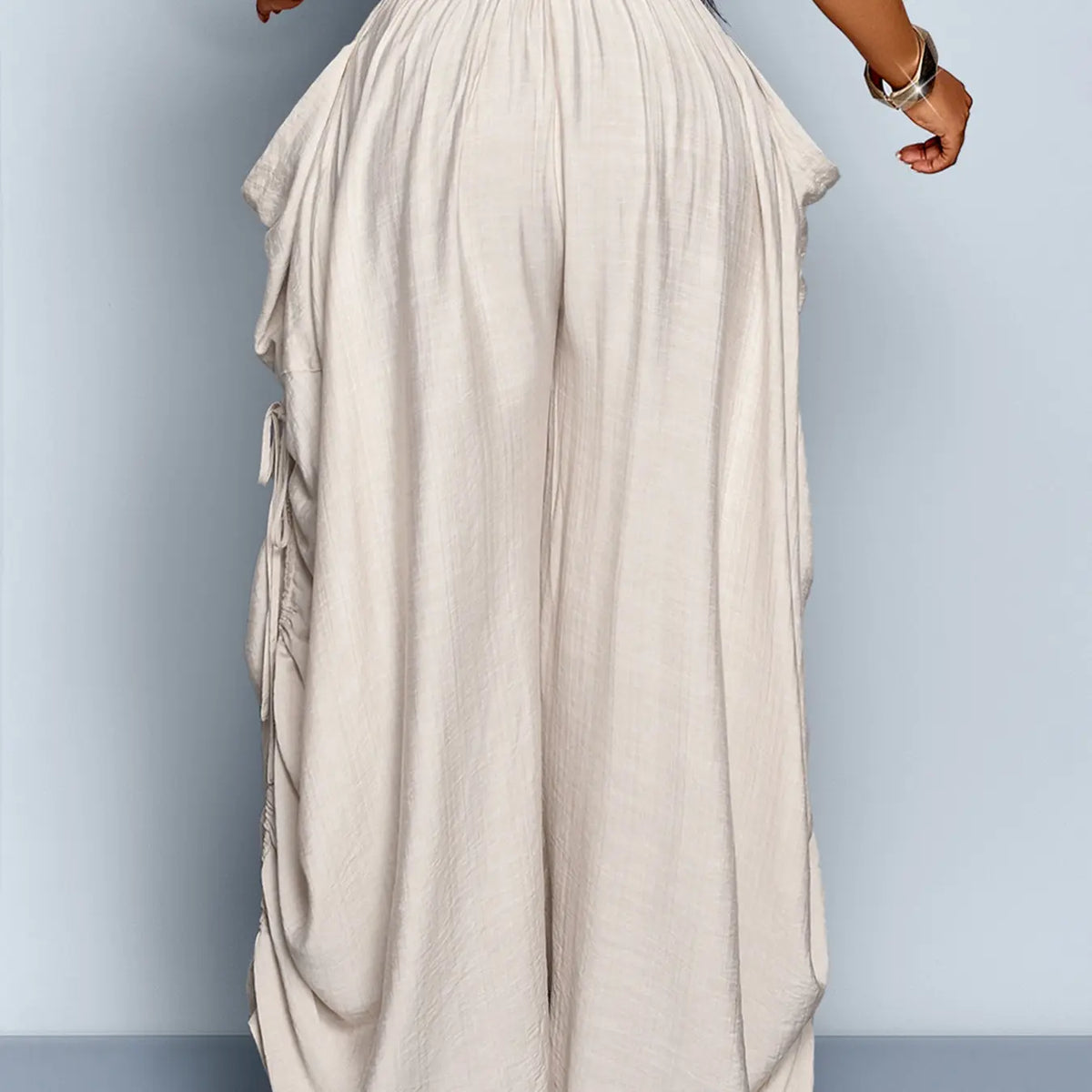 Women'S Casual Solid High Waist Wide Leg Pants, Side Drawstring Loose Long Pants, Large Pockets, All Seasons Fashion Office Wear Female Clothing Fit