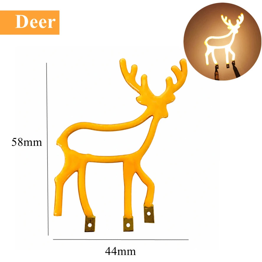 Christmas Decoration LED Neon Sign Light Deer Head LED Lamp Christmas Hat Elk Tree Snowflake Decor Room Wall Shop Window Hang