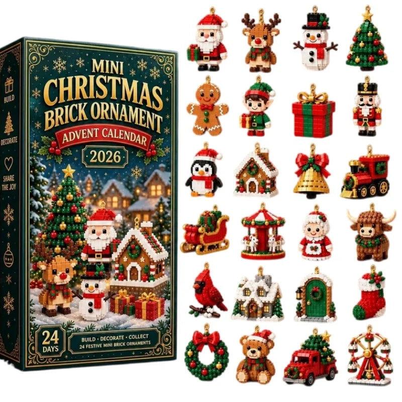 24-Day Mini Christmas Brick Ornament Advent Calendar,Unique Designs, Buildable Bricks, Hanging Loops Included, Holiday Countdown