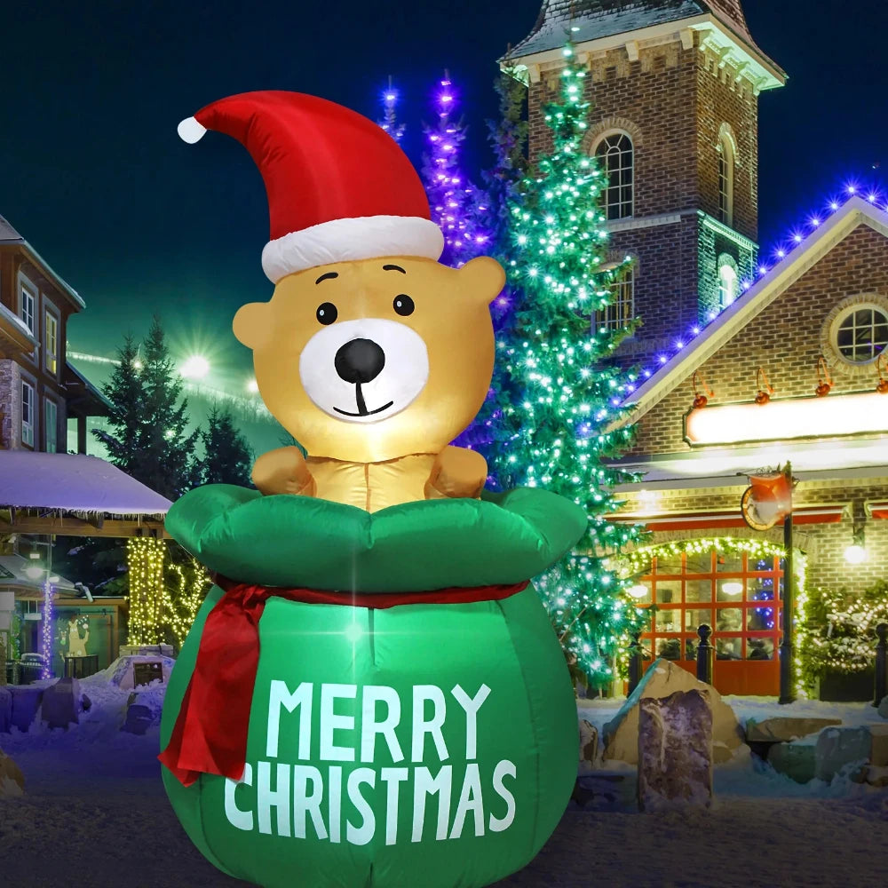 Christmas Inflatable Decorations - Branch Snowman, Santa Claus, Gingerbread Man, Gift Bag Snowman LED Light Lawn Decorations