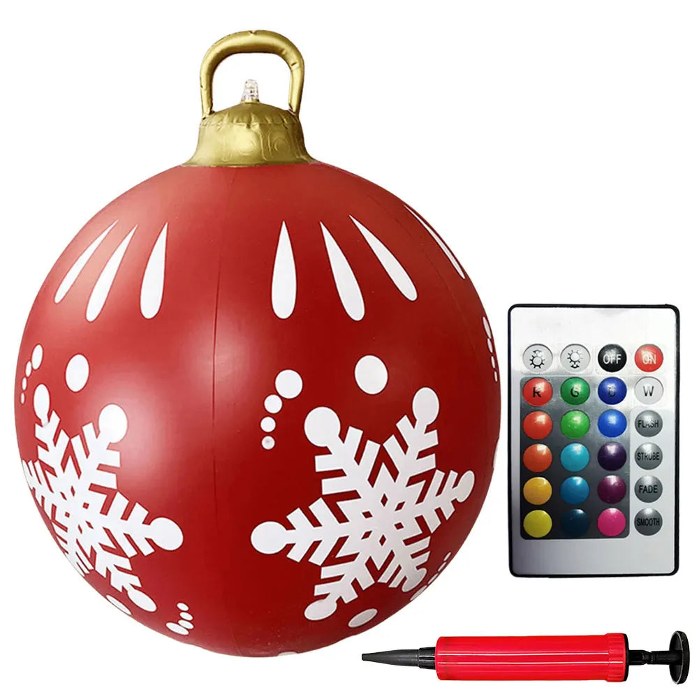 60cm PVC Giant Christmas Inflatable Ball 24 Inch Light Up Inflatable Christmas Ball Outdoor Xmas Tree Decorated Balls Ornaments