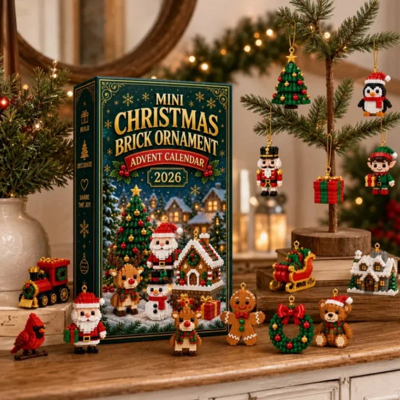 24-Day Mini Christmas Brick Ornament Advent Calendar,Unique Designs, Buildable Bricks, Hanging Loops Included, Holiday Countdown