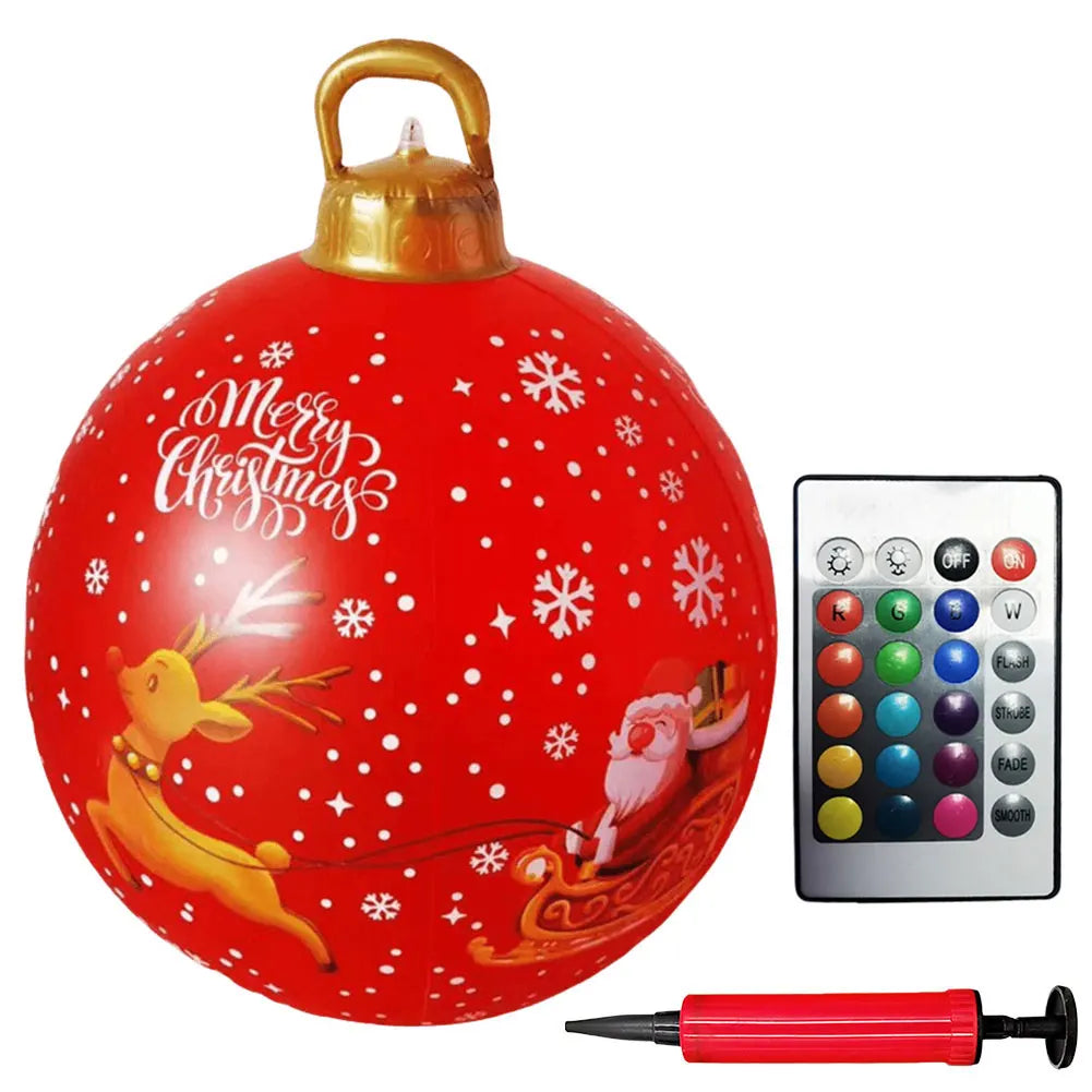 60cm PVC Giant Christmas Inflatable Ball 24 Inch Light Up Inflatable Christmas Ball Outdoor Xmas Tree Decorated Balls Ornaments