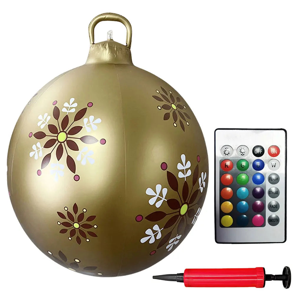 60cm PVC Giant Christmas Inflatable Ball 24 Inch Light Up Inflatable Christmas Ball Outdoor Xmas Tree Decorated Balls Ornaments