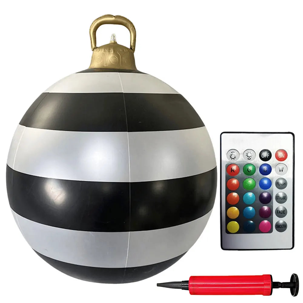 60cm PVC Giant Christmas Inflatable Ball 24 Inch Light Up Inflatable Christmas Ball Outdoor Xmas Tree Decorated Balls Ornaments