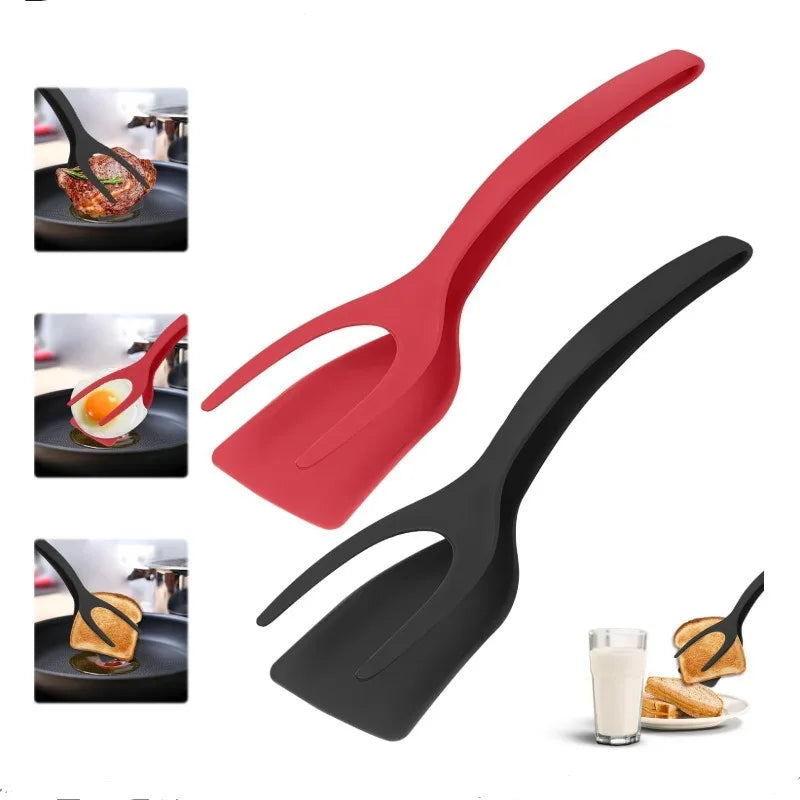 2 in 1 Grip Flip Spatula Clamp Egg Pancake Fish French Toast Omelette Making Non Stick Home Kitchen Cooking Turner Tool