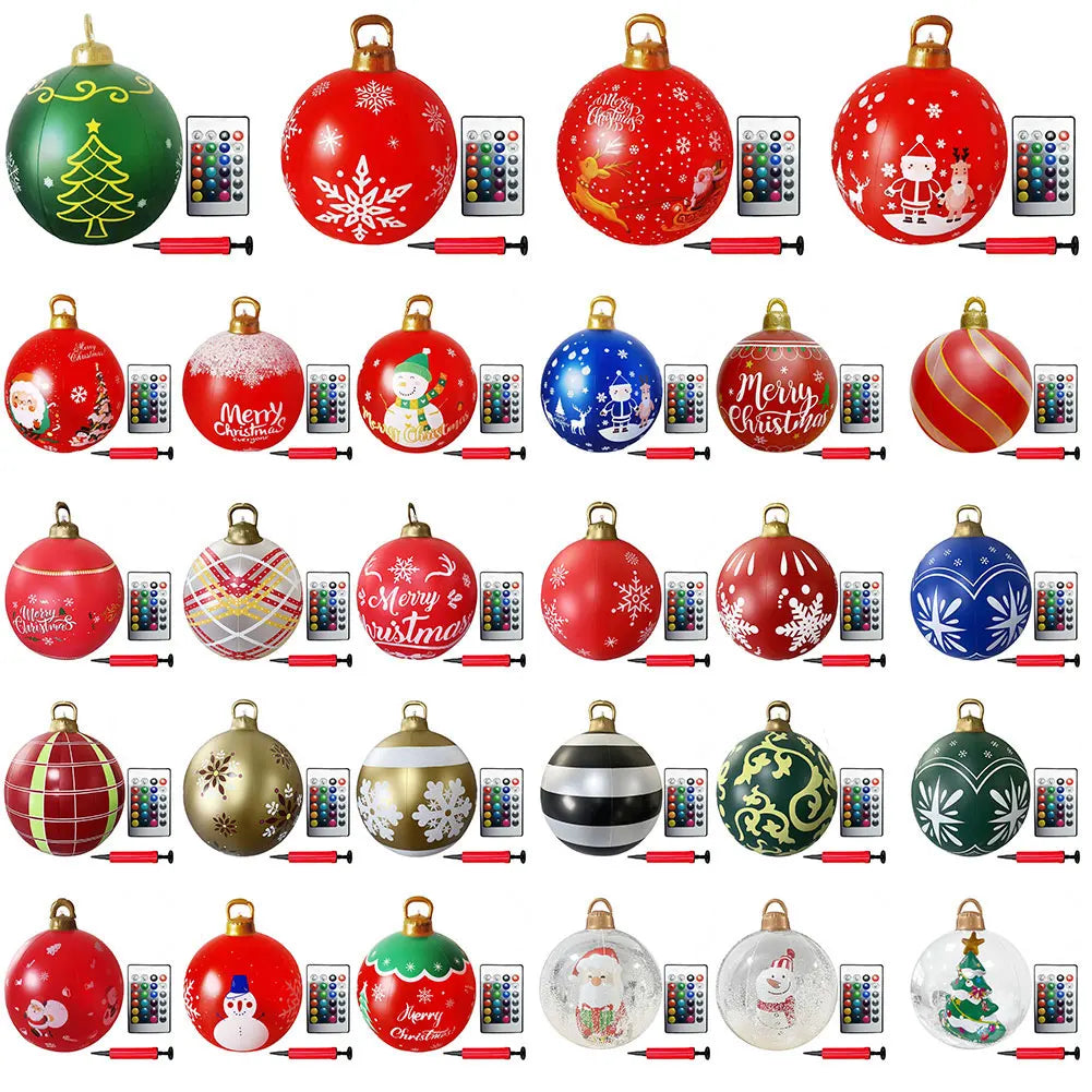 60cm PVC Giant Christmas Inflatable Ball 24 Inch Light Up Inflatable Christmas Ball Outdoor Xmas Tree Decorated Balls Ornaments