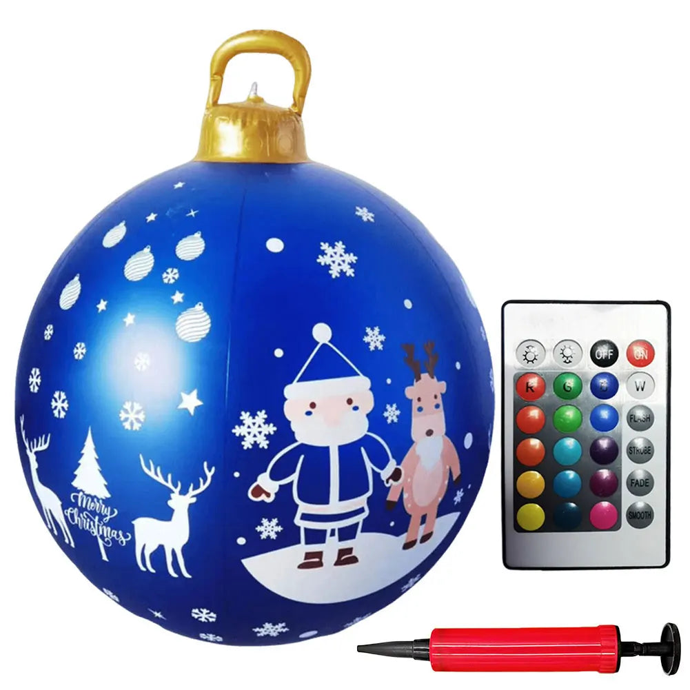 60cm PVC Giant Christmas Inflatable Ball 24 Inch Light Up Inflatable Christmas Ball Outdoor Xmas Tree Decorated Balls Ornaments