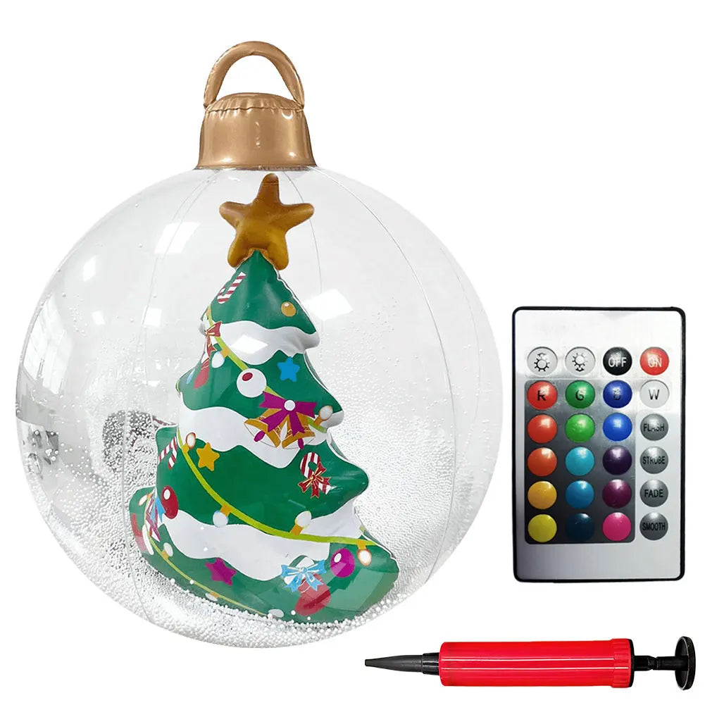 60cm PVC Giant Christmas Inflatable Ball 24 Inch Light Up Inflatable Christmas Ball Outdoor Xmas Tree Decorated Balls Ornaments