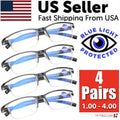 4 Pairs Anti-Blue Light Reading Glasses HD Lenses Spring Hinge Readers Unisex