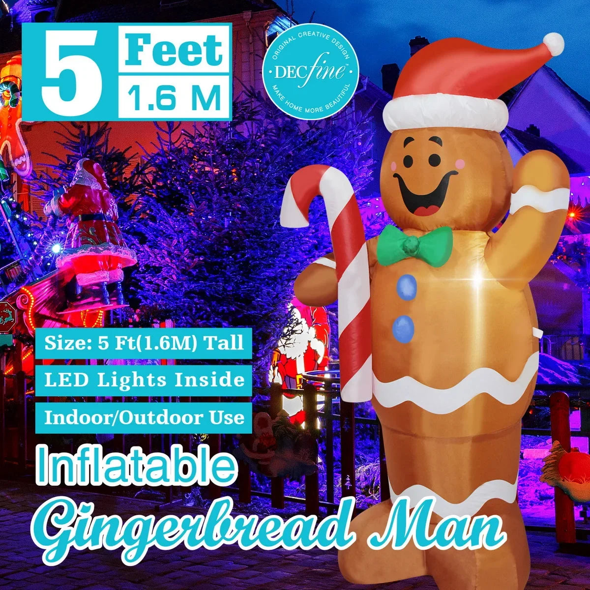 Christmas Inflatable Decorations - Branch Snowman, Santa Claus, Gingerbread Man, Gift Bag Snowman LED Light Lawn Decorations